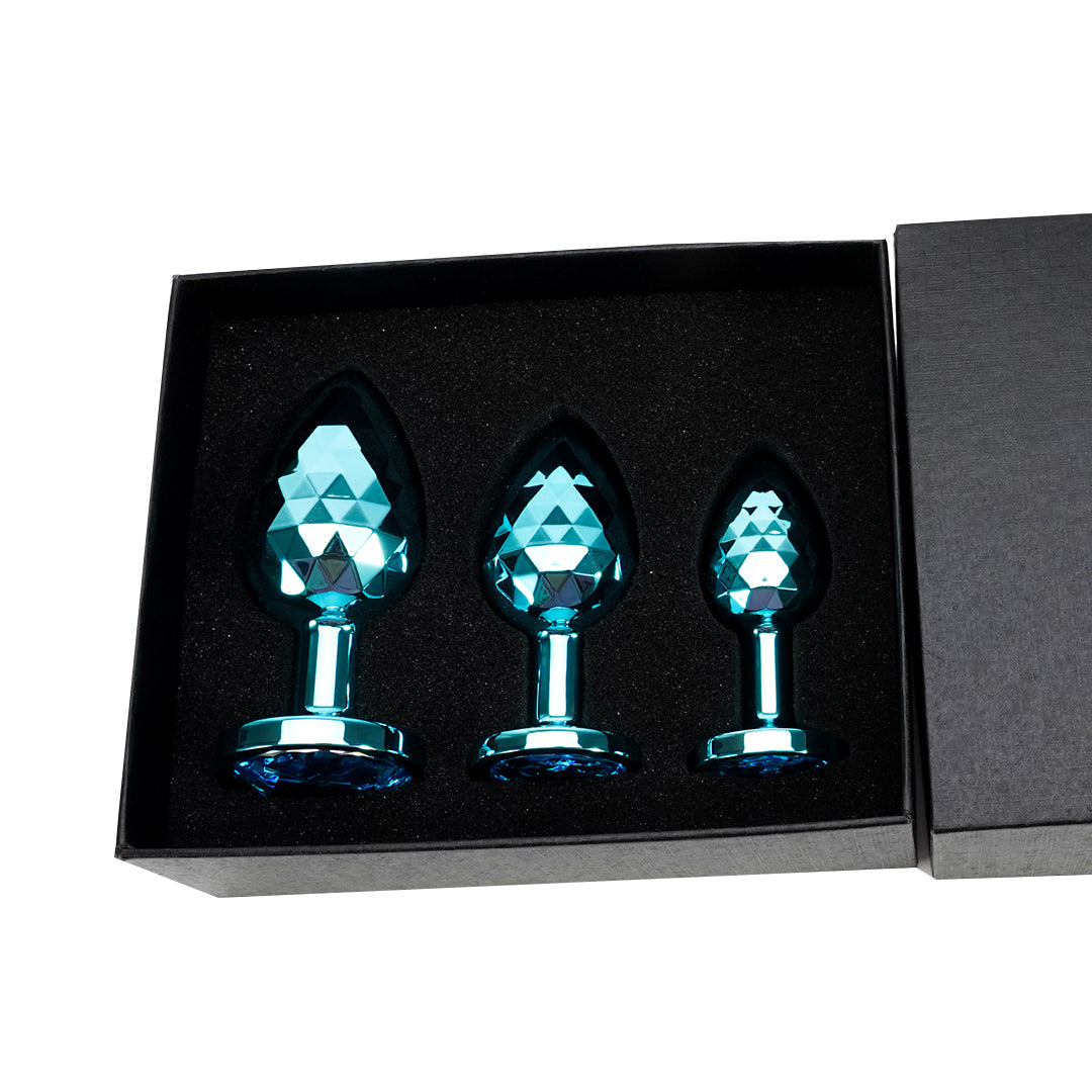 Blue Light Ball Metal Butt Plug Set (3 Piece)