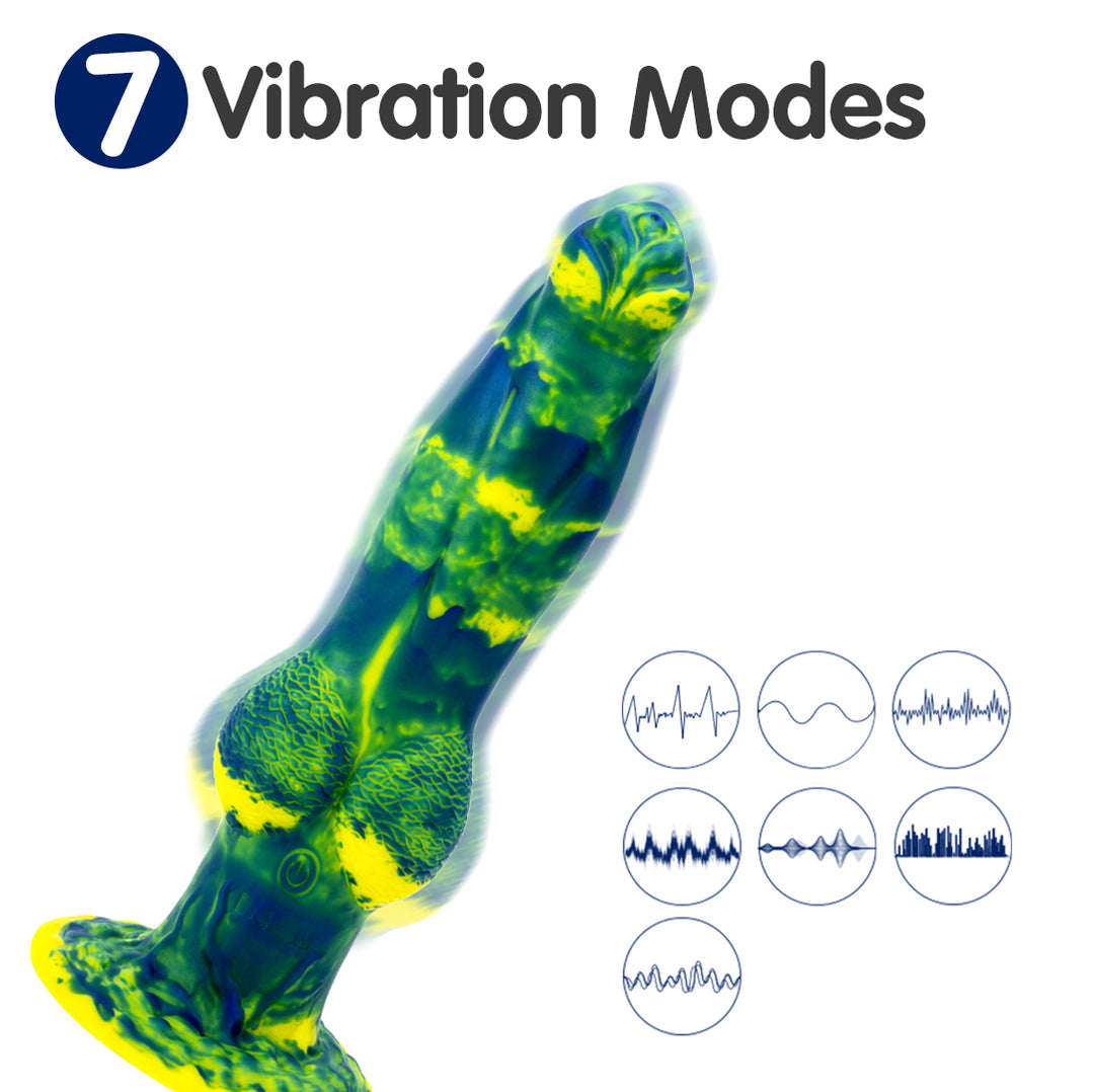 Dragon 7 Thrusting & 7 Vibrating Klein Yellow Dildos 8.86-Inch