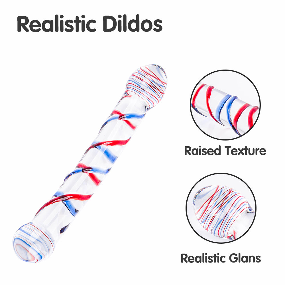Sapphire And Ruby Spiral Glass Butt Plugs Dildo 8-Inch