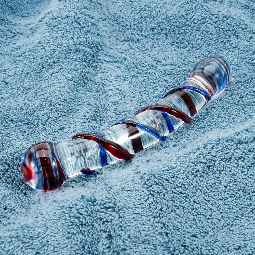 Sapphire And Ruby Spiral Glass Butt Plugs Dildo 8-Inch