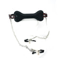 Luxe Muzzle Silicone Dog Bone Gag With Nipple Clamps