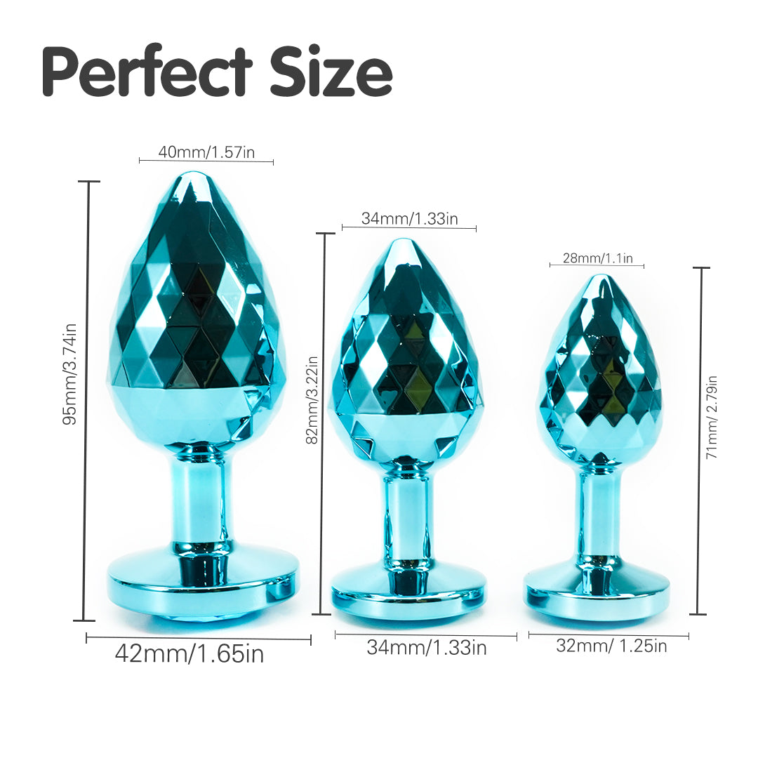 Blue Light Ball Metal Butt Plug Set (3 Piece)