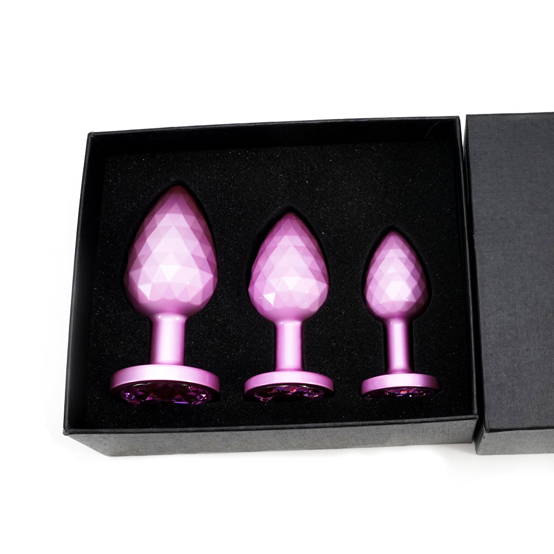 Pink Light Ball Metal Butt Plug Set (3 Piece)