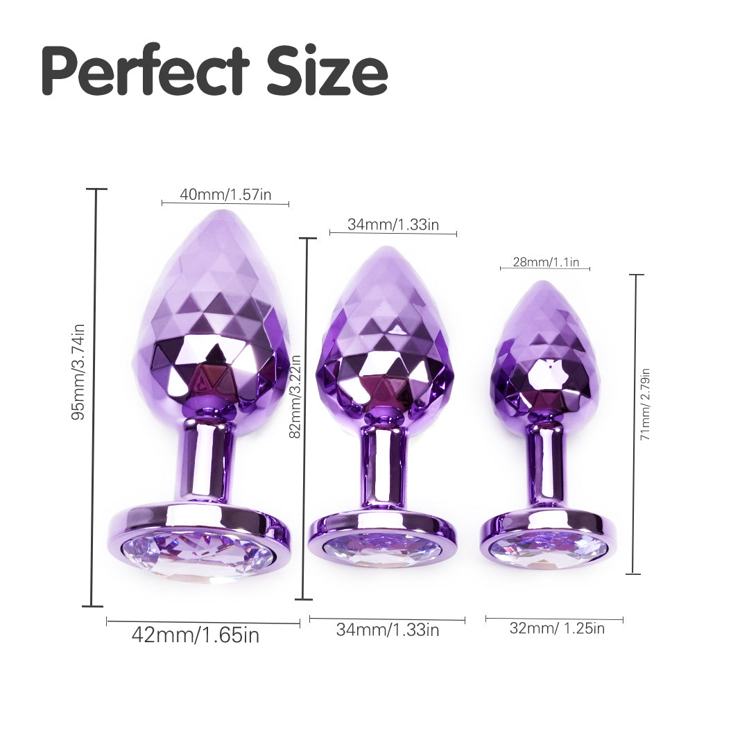 Purple Light Ball Metal Butt Plug Set (3 Piece)