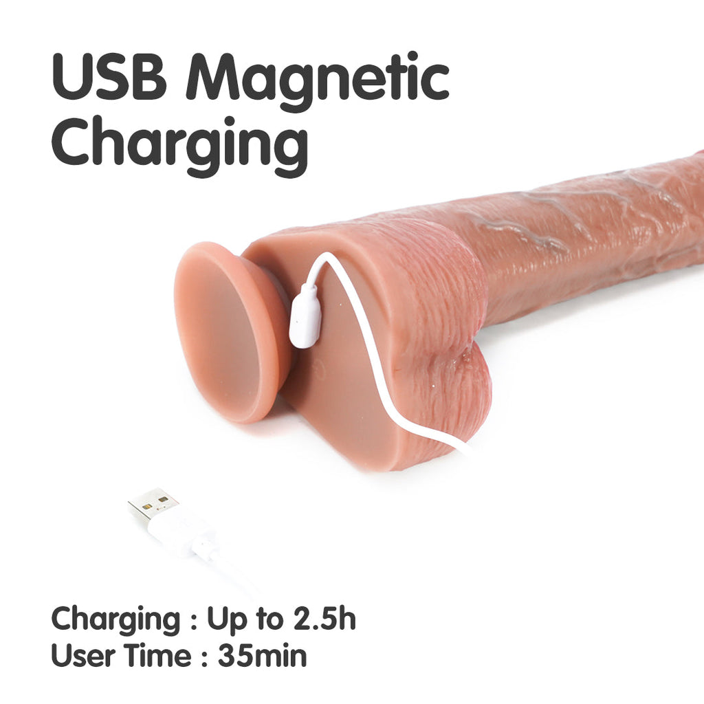 Pleasure Engine Heat 7 Thrusting & 10 Vibrating Realistic Big Dildo Vibrator 10-Inch