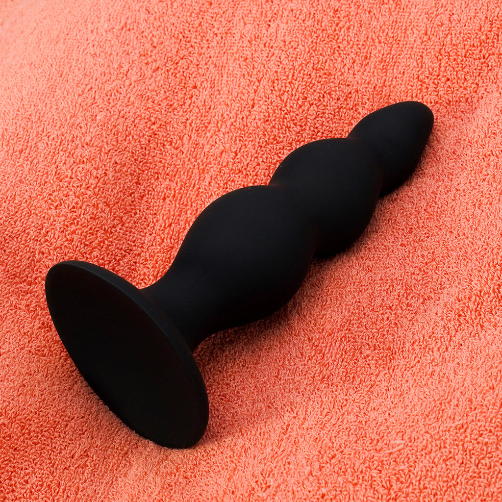 Nathan Beaded Black Anal Dildo Massager With Suction Cup Base