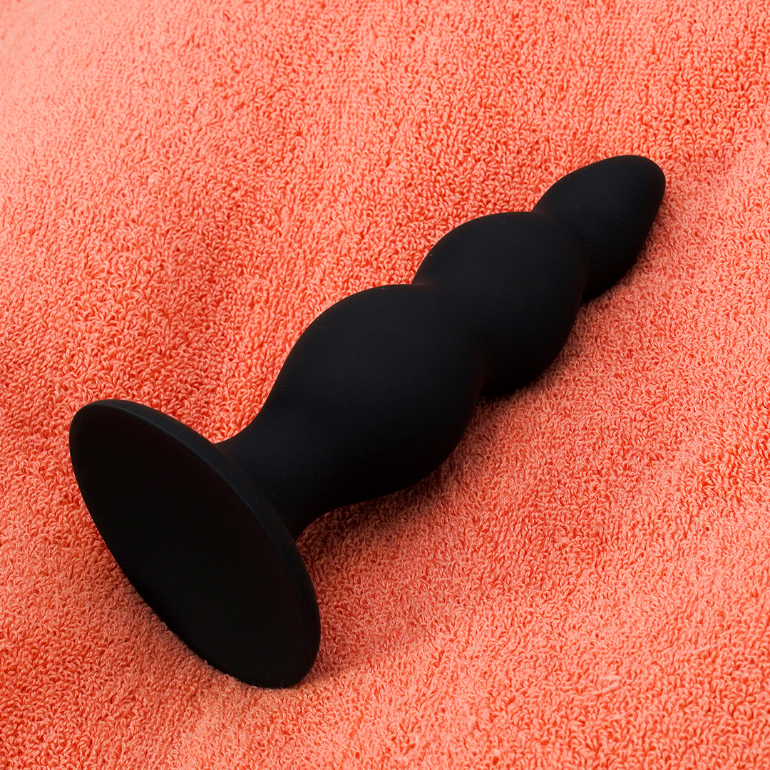 Nathan Beaded Black Anal Dildo Massager With Suction Cup Base
