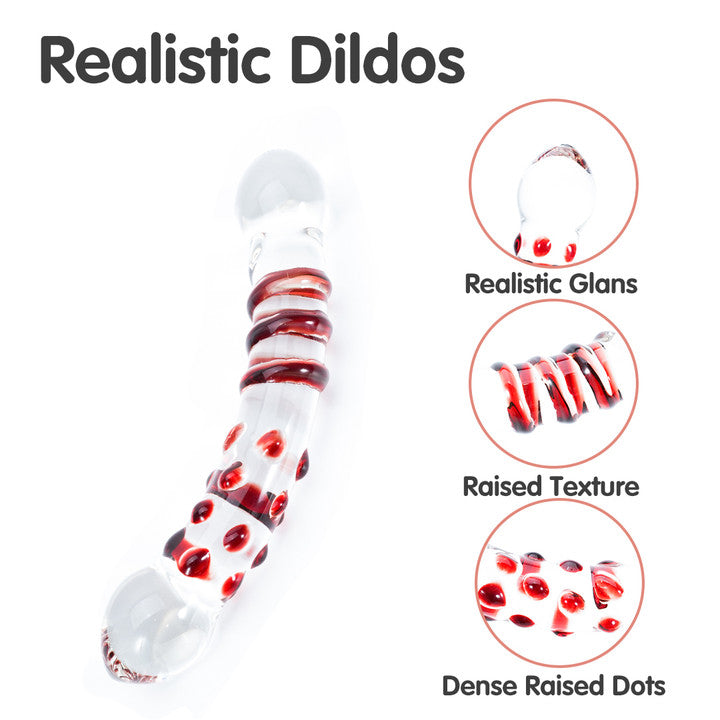 Crystal Bliss Ruby Spiral Raised Dot Glass Butt Plugs Dildo 7-Inch