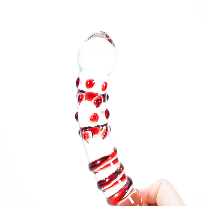 Crystal Bliss Ruby Spiral Raised Dot Glass Butt Plugs Dildo 7-Inch